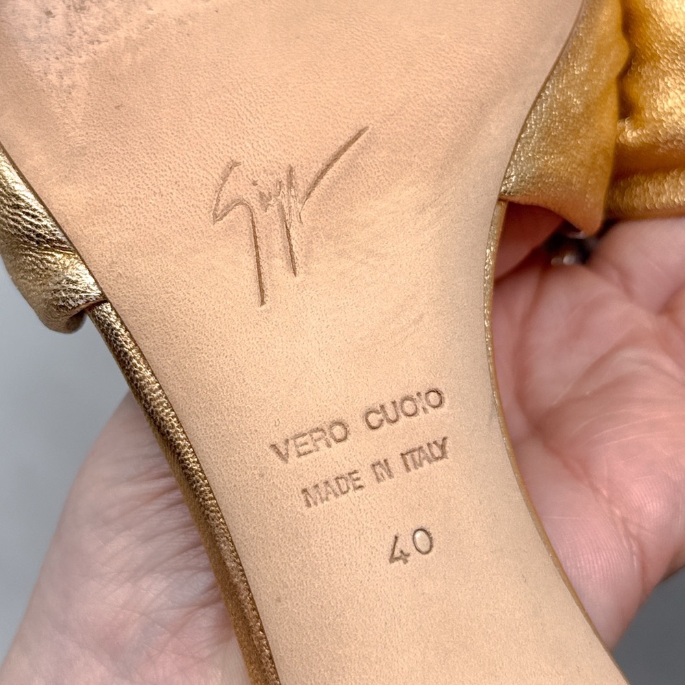 Giuseppe Zanotti Vintage Y2K Taz 70 Rose Gold Leather Knot Mule Sandal Heels 40 - Picture 12 of 16
